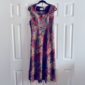 FLORAL PAISLEY MIDI DRESS D W STUDIO CAREER WHIMSIGOTH BOHO Green Blue 14